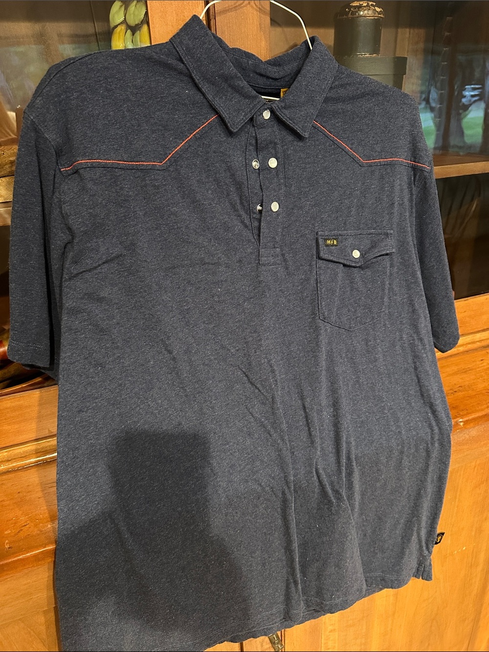 Men’s Howler Brother Pearl Snap Navy Short-Sleeve Polo Shirt with Chest Pocket